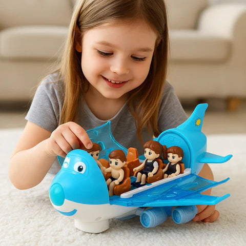 Elektryczny samolot z muzyką, światłami i unikanie przeszkód