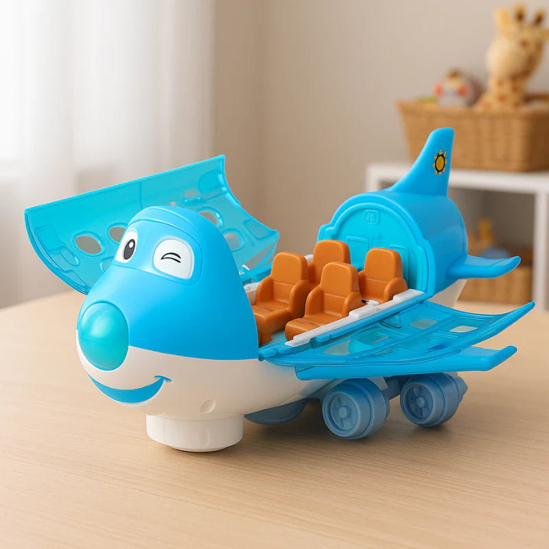 Elektryczny samolot z muzyką, światłami i unikanie przeszkód