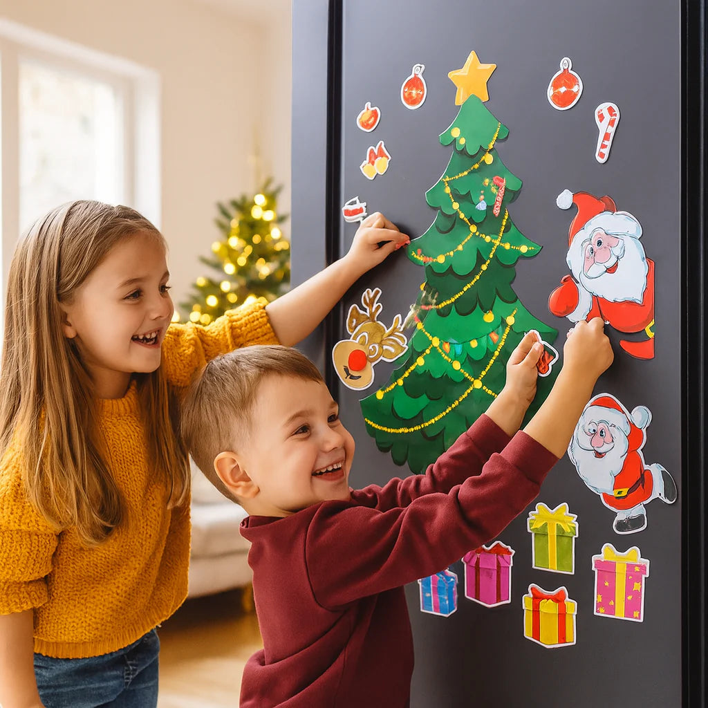 Świąteczny zestaw magnetycznych naklejek Montessori do samodzielnego dekorowania